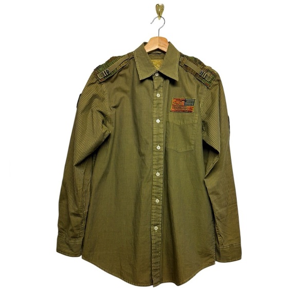 RILEY DENIM Men's Military Shirt Army Green S - Picture 4 of 15